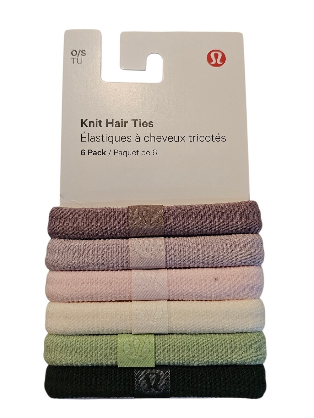 Lululemon Knit Hair Ties 6 Pack- Greens, Whites & Pinks, NEW - Picture 2 of 2